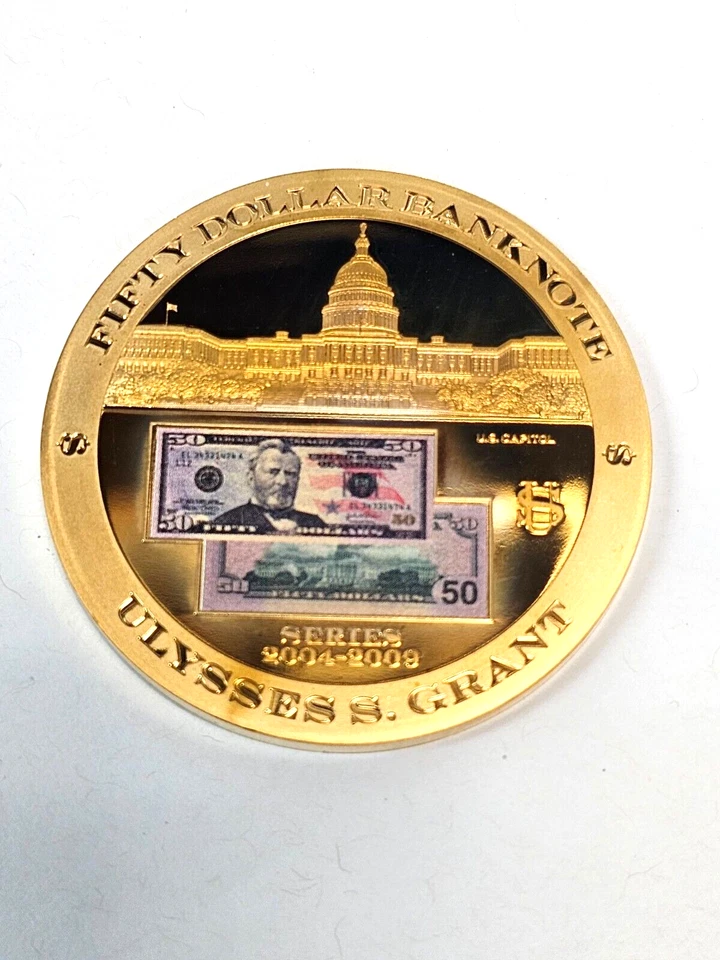 Fifty Dollar Bank Note Ulysses S. Grant 24k Gold Layered Coin - Image 4 of 4