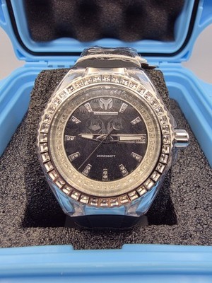 TechnoMarine 121174 Black Dial Diamond Markers Silicone Quartz Water-Resistant 