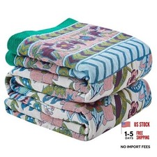 Boho Blanket Soft Muslin BohoThrow Blanket, 100 Cotton Floral 50"x60" White