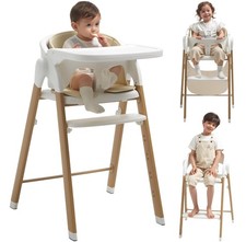 KUB High Chair for Babies and Toddlers White Natural wood-printed metal