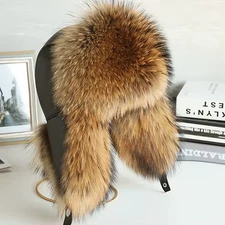  Faux Hat Women Black Fox Fur Russian Ushanka Hats Winter Warm Ears Bomber Cap
