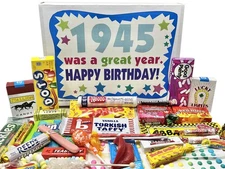 ~ 1945 80th Birthday Gift Box of Nostalgic Candy from Childhood for 80 Year O...