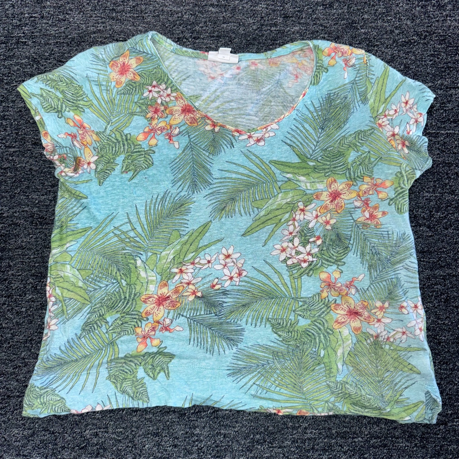 J Jill Love Linen Hawaiian Floral Beach Lagenlook Top - Womens Sz M Multicolor