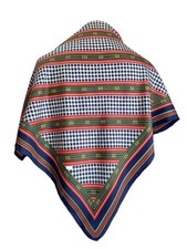 Vintage Silk Scarf Houndstooth Stripe Preppy Style Blue Green Red A120