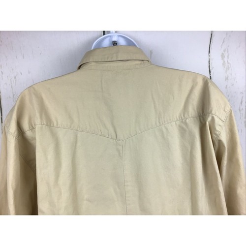 Wrangler Blues Women’s Tan Cotton Embroidered Western Pearl Button Top Sz. L - Picture 8 of 11