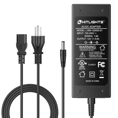 12V 5A Power Supply Adapter, UL-Listed, 120VAC to 12VDC Transformer, 12 Volt ...