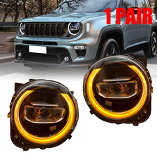 Pair LED DRL LH + RH Projector Headlights Headlamps For 2015-2022 Jeep Renegade