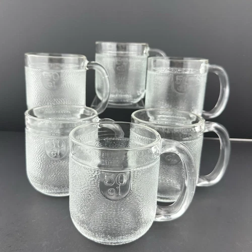 Arabia Crystal KROUVI 50 CL Textured Glass Mugs (6) Beer 20 Oz. Superior Cond.