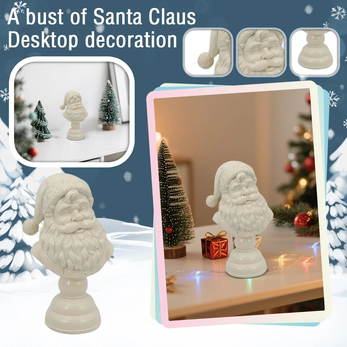 Weihnachtsmann Büste Weihnachten Tischdeko, Weiß Weihnachtsmann Kopf