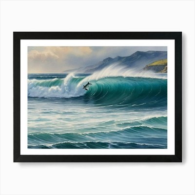 Surfer reitet eine Welle Kunstdruck gerahmt Wandbild Poster Leinwanddruck Bild
