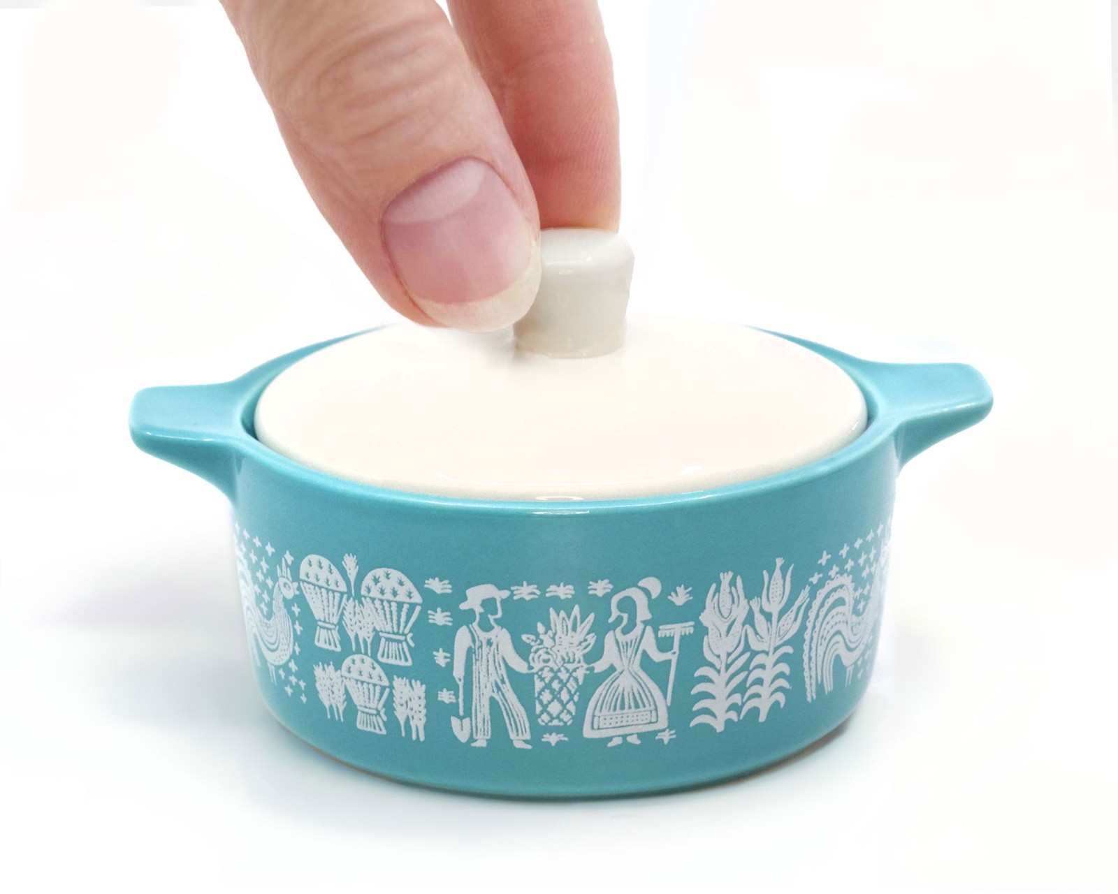 Butterprint Inspired Mini Ceramic Trinket Box 3.5” Turquoise Vintage Style