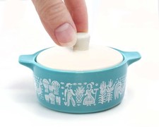 Butterprint Inspired Mini Ceramic Trinket Box 3.5 Turquoise Vintage Style