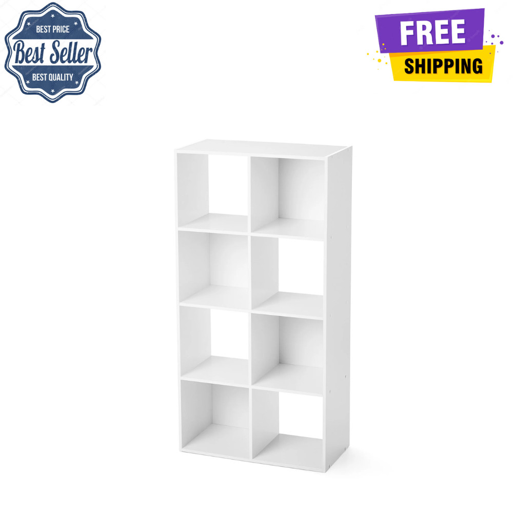 Mainstays 8-Cube Storage Organizer, 11.8" Shelves, White Bookcase, Wood Display