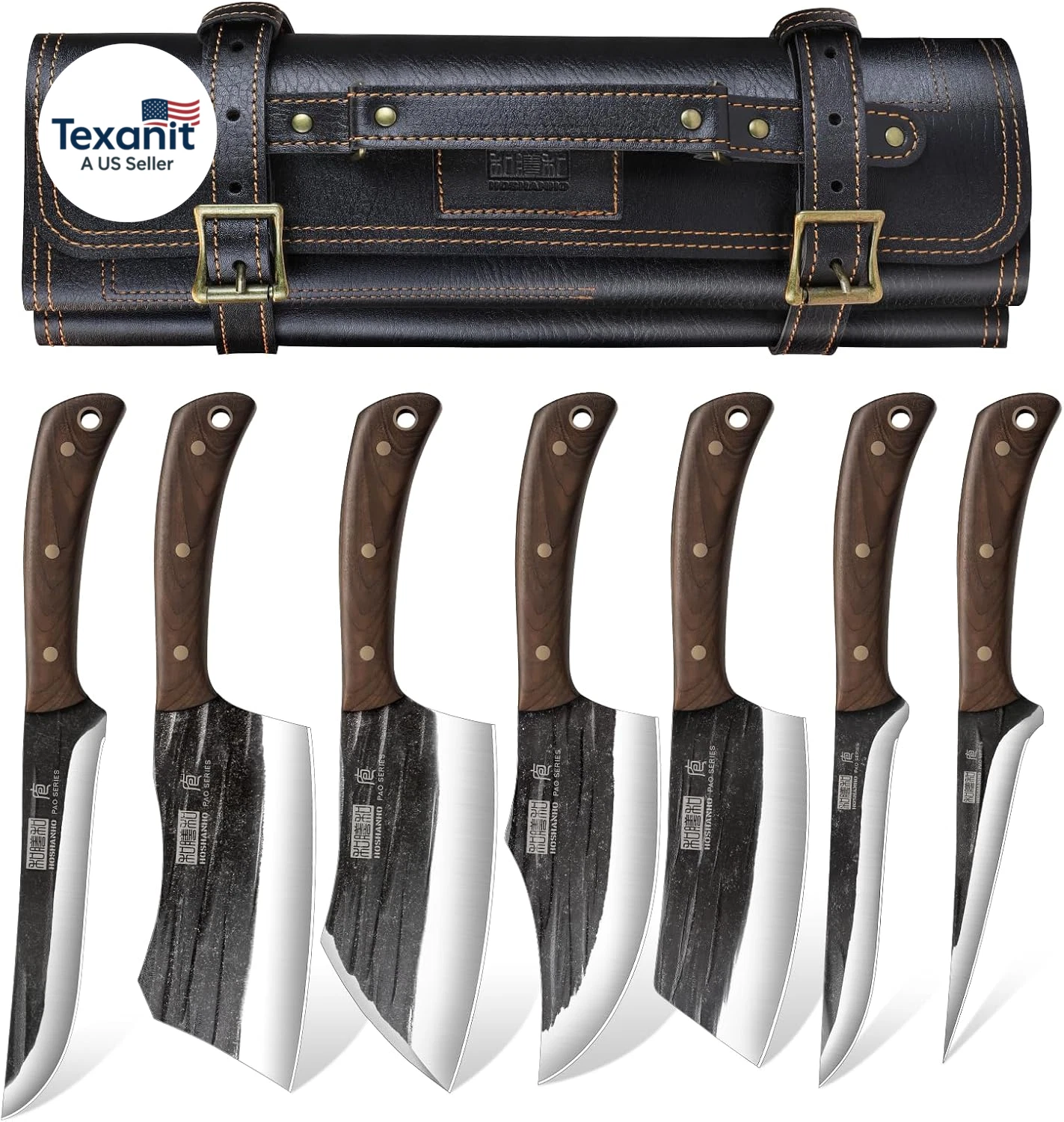 Butcher Knife Set, Hand Forged Butcher Chef Knife Set with Roll Bag, Sharp Meat