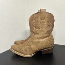 Rollda Women's Faux Leather Western Cowgirl Boots Fashion Cowboy Size 7 Brown