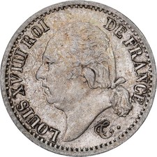 [#1509697] France, Louis XVIII, 1/4 Franc, 1824, Paris, Silver, AU(50-53)