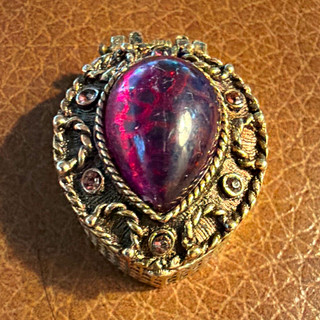 Vintage Style Ornate Metal Hinged Trinket Box with Purple Cabochon Top