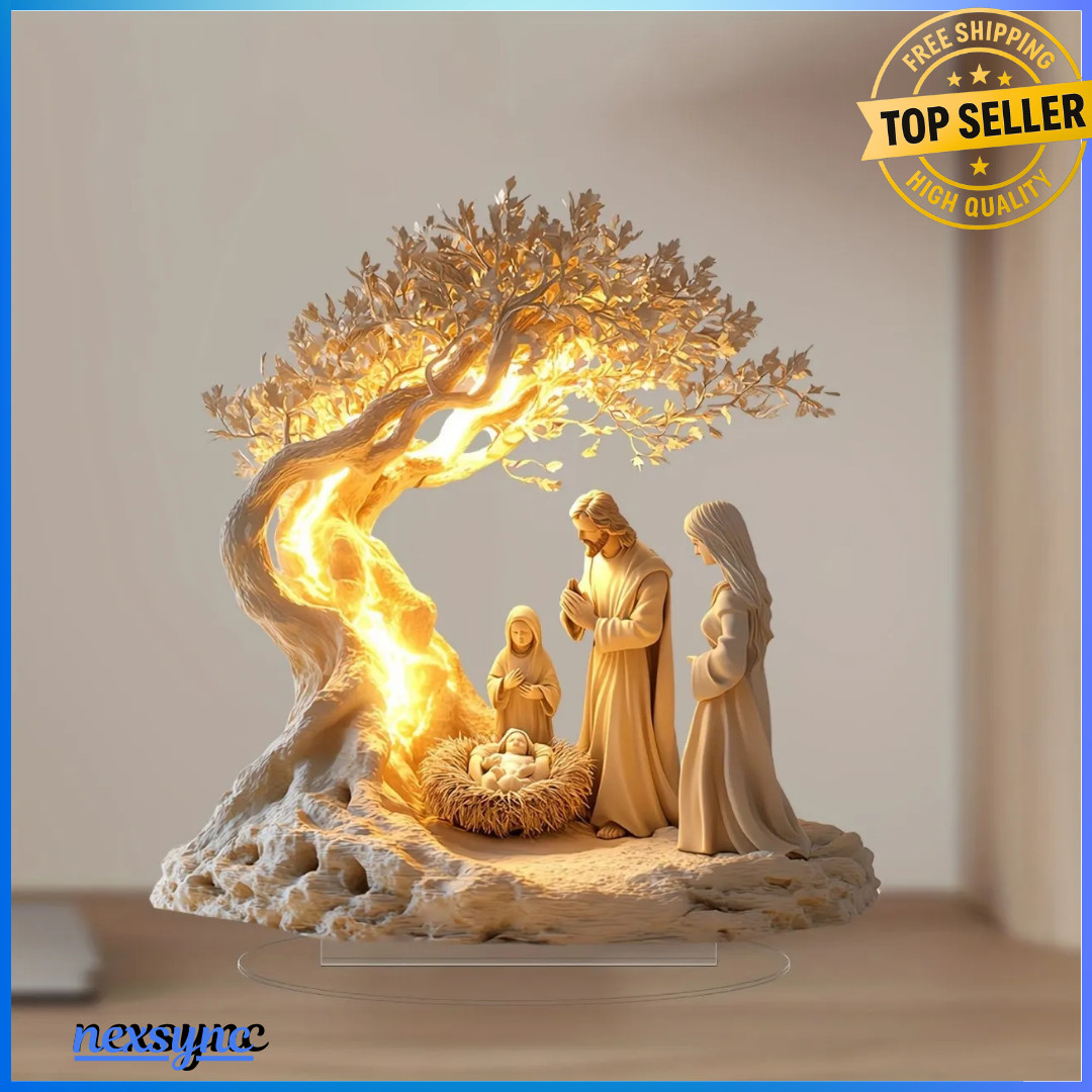 Jesus Tree Of Life Nativity Figures Set Statue Painted Decor Xmas Festival Gift