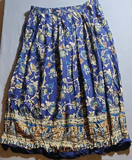 Jantzen Floral Layered Midi A-Line Skirt Blue Gold Rayon Elastic Waist Size 16