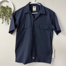 Dickies Men's Navy Short Sleeve Button-Front Twill Work Shirt Size S