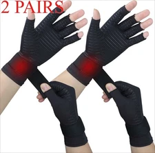 2 Pairs Copper Arthritis Gloves Fingerless Compression Gloves Relieve Hand Pain