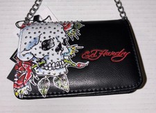 Ed Hardy Micro Organizer Crossbody Bag Skull Roses Rhinestones