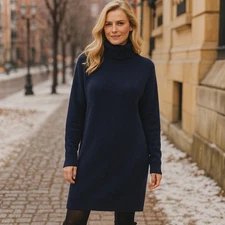 Christian Wijnants SZ M Merino Wool Koha Knitted Turtleneck Sweater Dress Navy