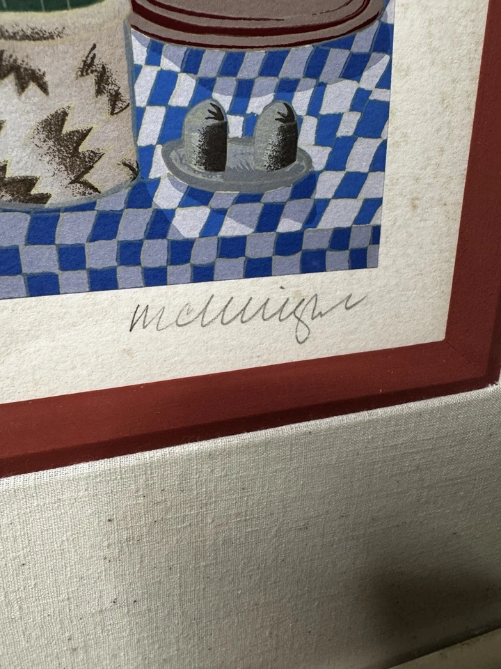 Arte enmarcado numerado firmado por Thomas McKnight “Log Cabin” 41x40 raro vintage antiguo Foto 3 de 4