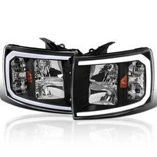 Fits 2007-2013 Chevy Silverado 1500 2500Hd 3500Hd Led Strip Headlights Black