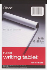 6 X 9 Inch 100-Sheet White Ruled Writing Tablet Notepad 70102 