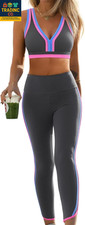 Large Women 2 Piece Workout Sets V Neck Sports Bra High Waist Leggings Womens Wo