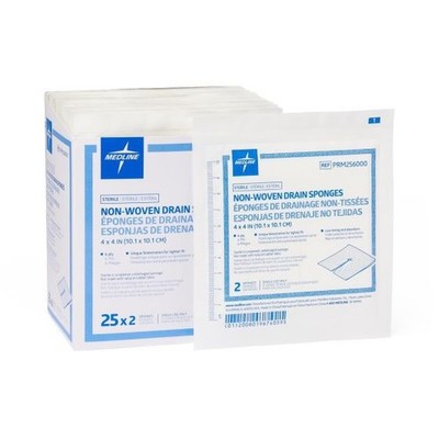 Medline Sterile Non-Woven (Split) Drain Sponges 4X4  - 100 sponges total NEW