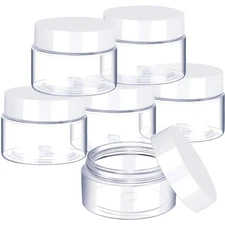 6 Pack 2 oz Plastic Pot Jars Round Clear Leak Proof Plastic Cosmetic Containe...