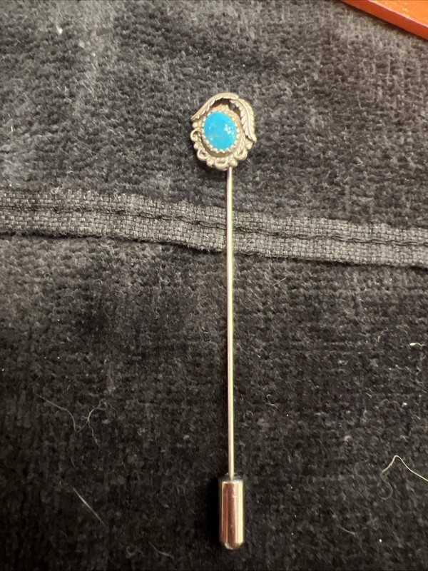 Navajo Native American Vintage Sterling Silver Stickpin Turquoise Hat Stick Pin