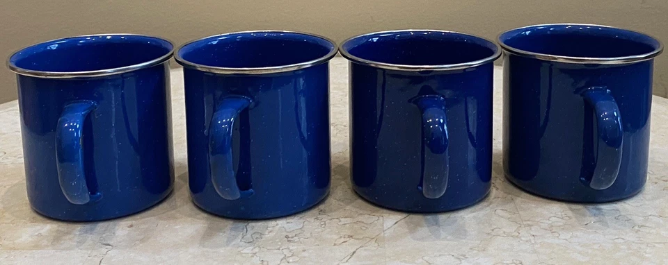 Vintage 1990's Blue White Speckled Enamelware Metal Cowboy Coffee Mug 4" Tin Cup - Image 4 of 4