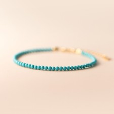Turquoise Stone Bracelet Small Bead Dainty Delicate Elegant Healing Hand Chain
