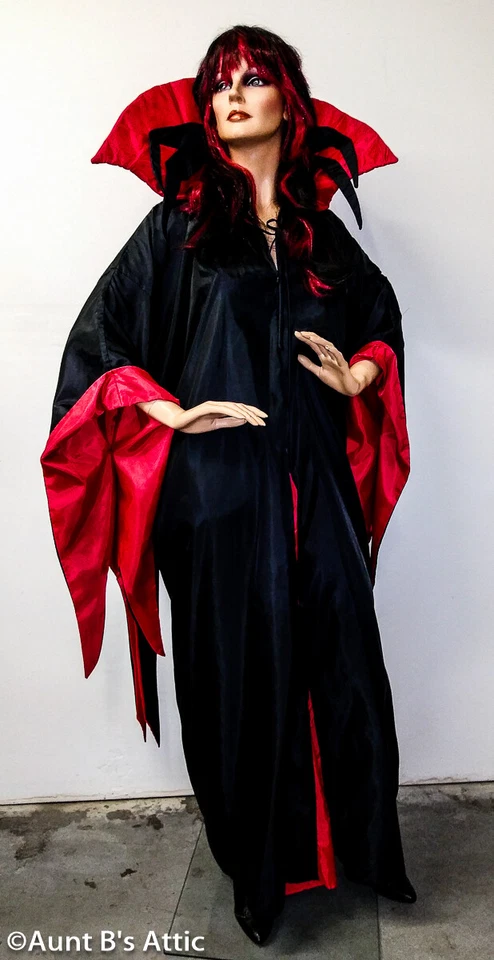 Diablo/Hechicero Hombre o Mujer 1 o 2 Piezas Negro/Rojo Poli Bata con Cuello y Capucha M/L Foto 4 de 4