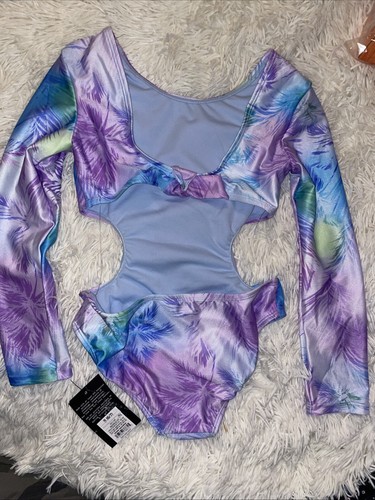 Art Class Girls' 'Palm Tree Skies' Tie-Dye One Piece Cut Out Rash Guard (s 6/7) - Picture 5 of 7