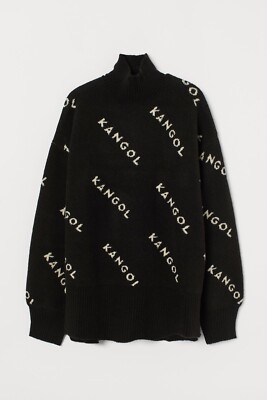 NWOT Kangol x H&M Knit Turtleneck Sweater, size XS, color Black,fuzzy wool blend