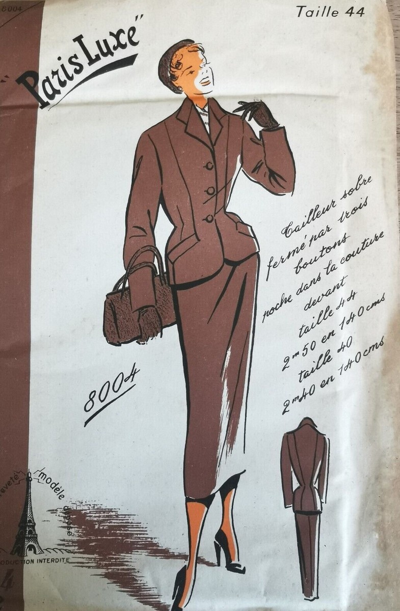 9043 PATRON PARIS LUXE VINTAGE FRENCH PATTERN VESTE DROITE COL MONTANT