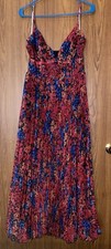 Lulus Sincerely Gorgeous Red Multi Floral Pleated Midi Dress Size M NWOT**