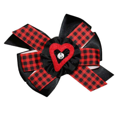 WD2U Girls Red Black Buffalo Plaid Open Heart Valentines Hair Bow Alligator Clip