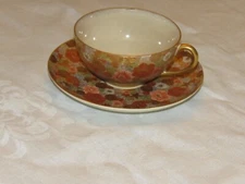 Kinkozan Meiji Period Japanese Satsuma Cup Saucer Thousand Flowers Mille Fleurs