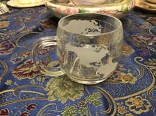Vintage 1970's Nestle Nescafe World Globe Etched Clear Glass Coffee Mug Cup