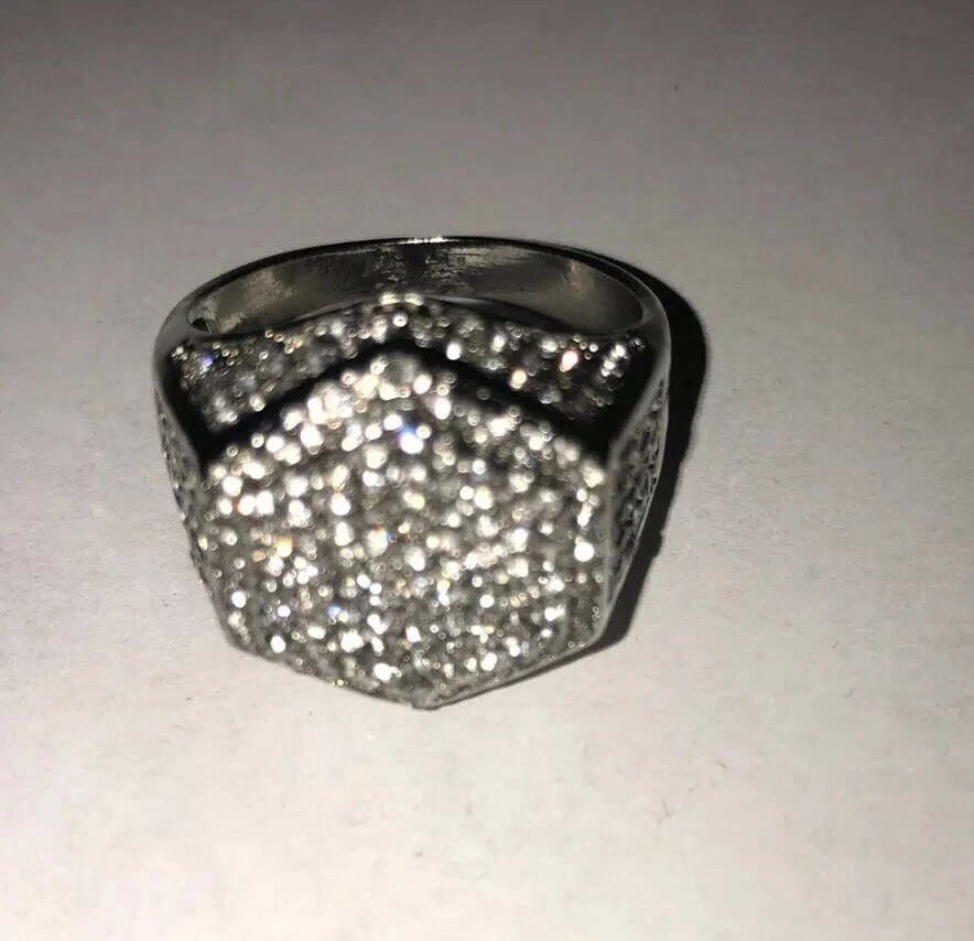 Anillo de cristal bloque de hielo de diamantes simulados para hombre talla 11 Foto 2 de 4