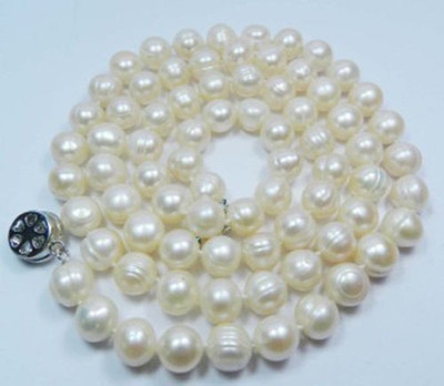 25-Inch Freshwater Akoya Pearl Necklace - 7-8mm White Baroque Pearls, Silver Plated, Handmade 10 thumbnail image