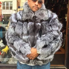 Winter Mens Real Fox Fur Coat Natural Genuine Fur Bomber Jackets Outwear Squares
