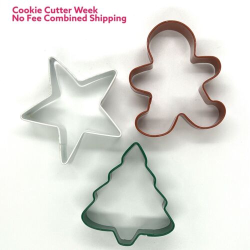 Cookie Cutter Star, Tree, Gingerbread Man Christmas Snow Shape Set of 3 Enamel - Picture 1 of 3
