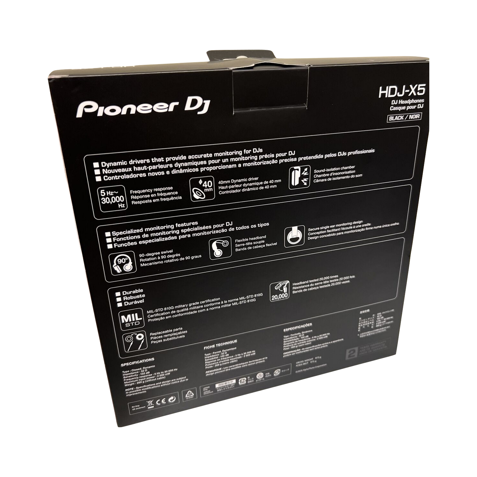 Pioneer DJ HDJX5 OverEar DJ Mixing Monitoring Headphones in Black