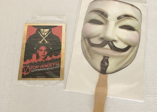 Máscara promocional de película V de Vendetta cartón plano y 4 postales selladas 2006 - Imagen 10 de 10